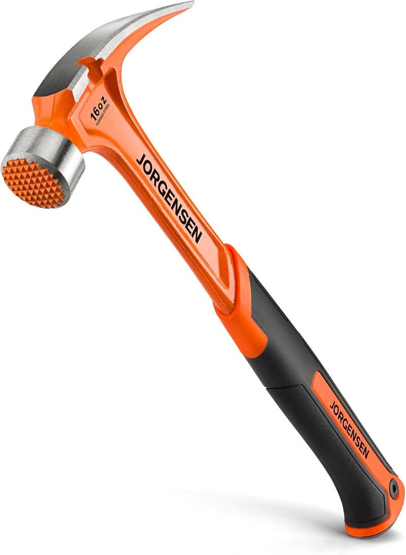 Jorgensen 16 oz Straight Claw Hammer, Rip Claw Hammer with Milled Face & Shock Absorbing Grip, Heavy Duty One-piece Forged Hammer - Image 1